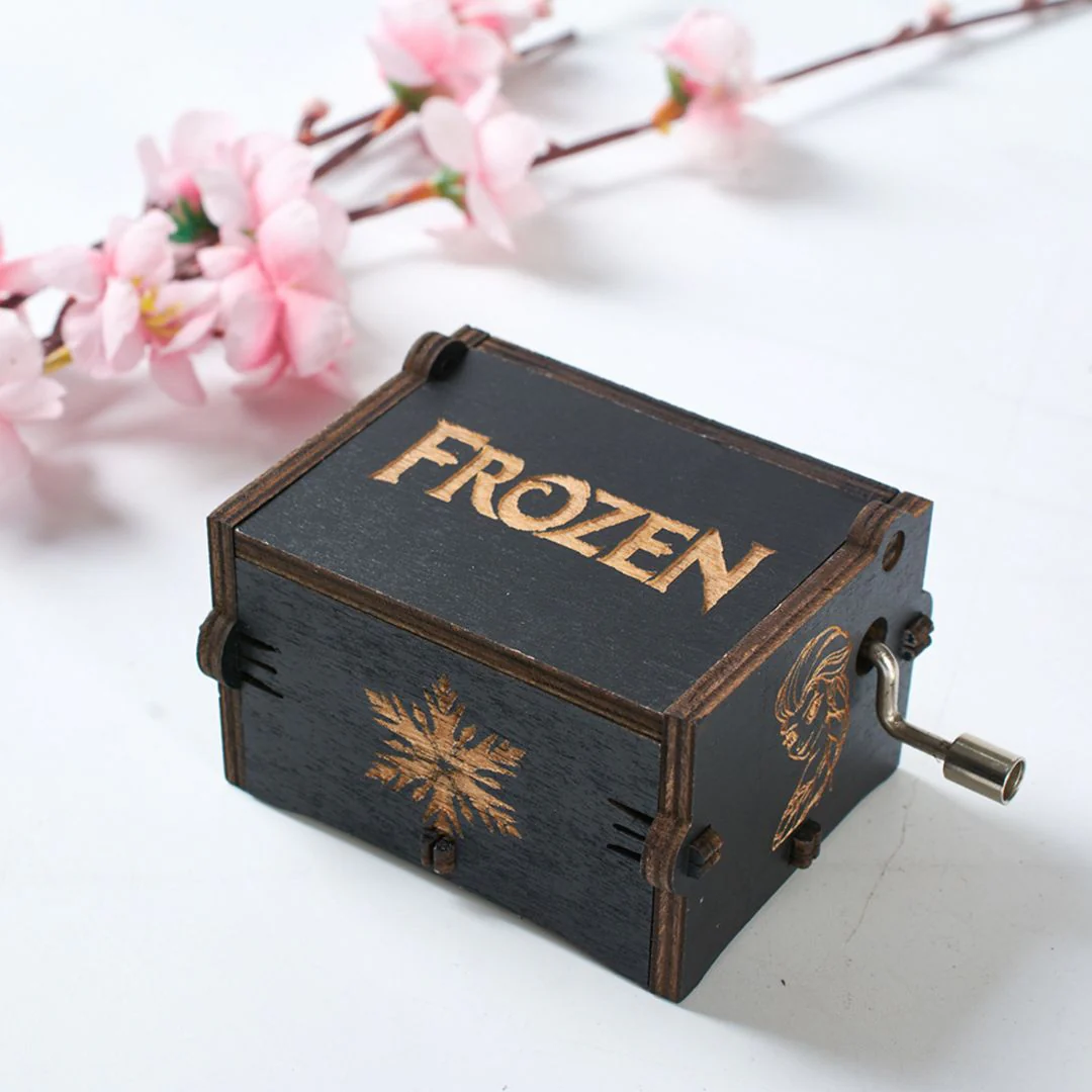 Frozen Music Box - Hand Crank Wood Box