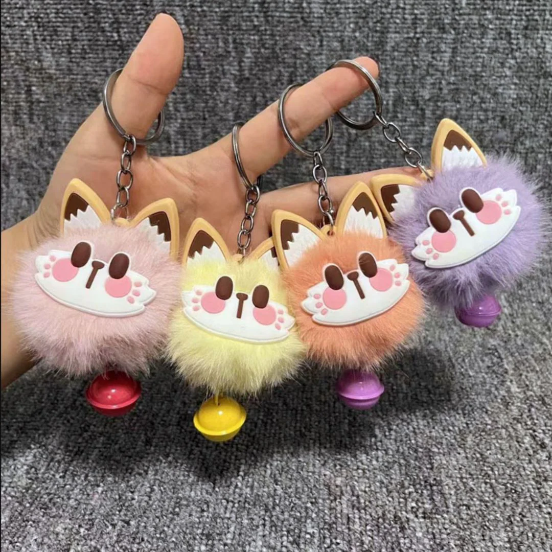 Fur Cat Bell Keychain | Cute Fluffy Cartoon Cat Key Ring for Bags and Keys - Image 2