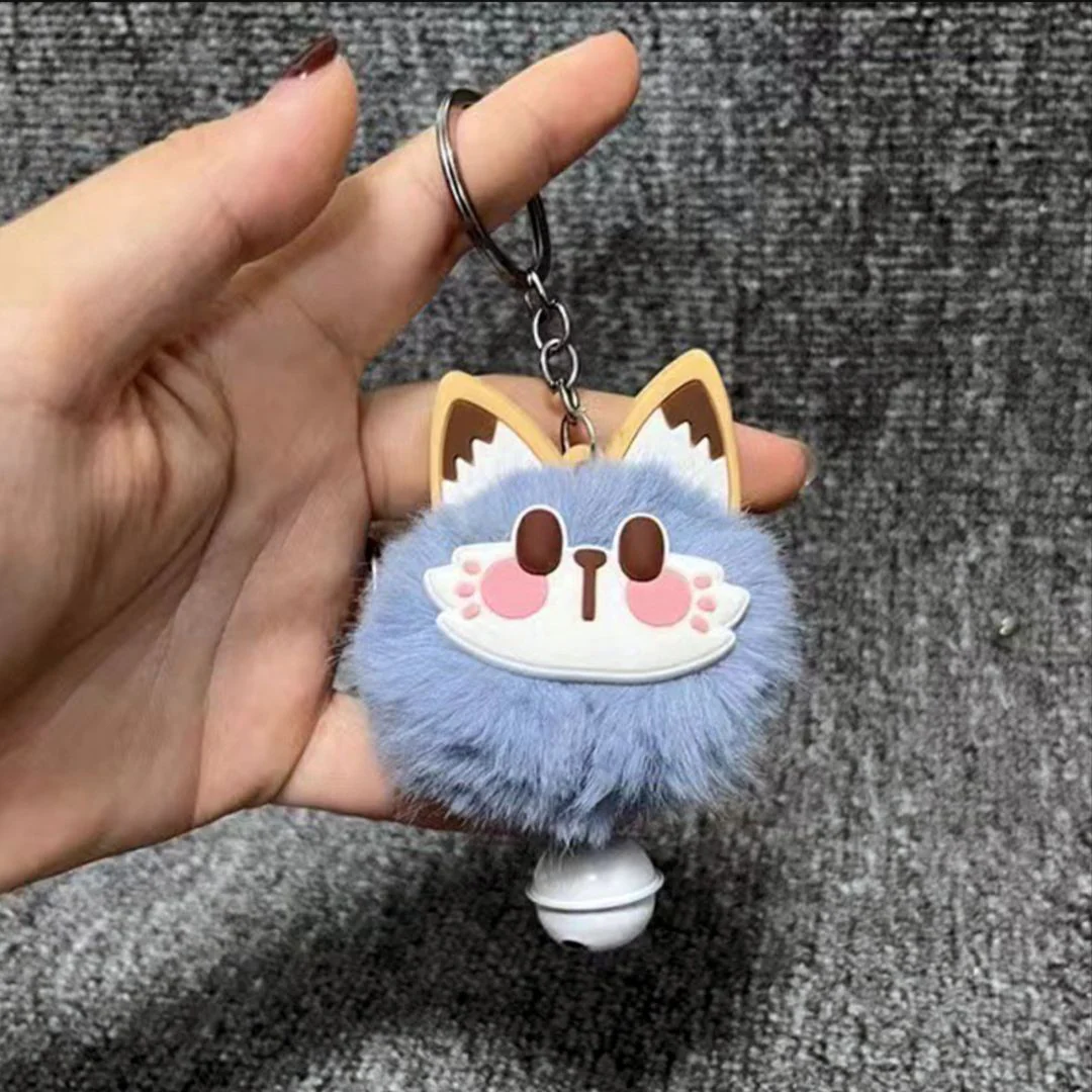 Fur Cat Bell Keychain | Cute Fluffy Cartoon Cat Key Ring for Bags and Keys - Image 3