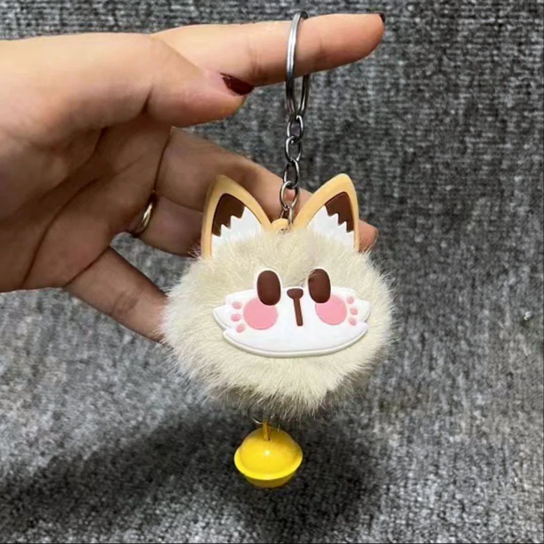 Fur Cat Bell Keychain | Cute Fluffy Cartoon Cat Key Ring for Bags and Keys - Image 4