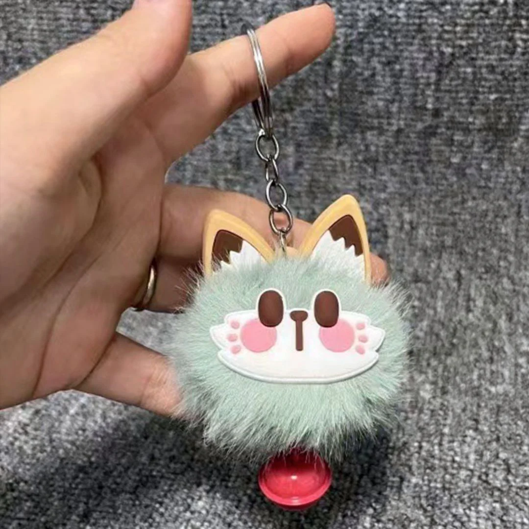 Fur Cat Bell Keychain | Cute Fluffy Cartoon Cat Key Ring for Bags and Keys - Image 5
