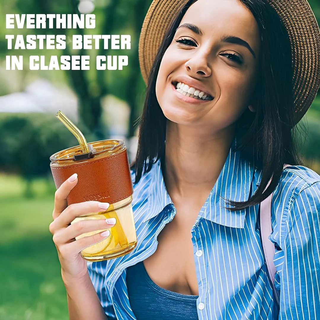 Glass Cup with Lid and Straw | Reusable Travel Coffee Cup with Silicone Sleeve - Image 3