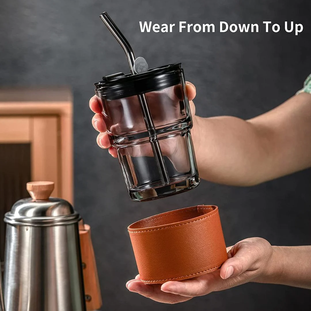 Glass Cup with Lid and Straw | Reusable Travel Coffee Cup with Silicone Sleeve - Image 4