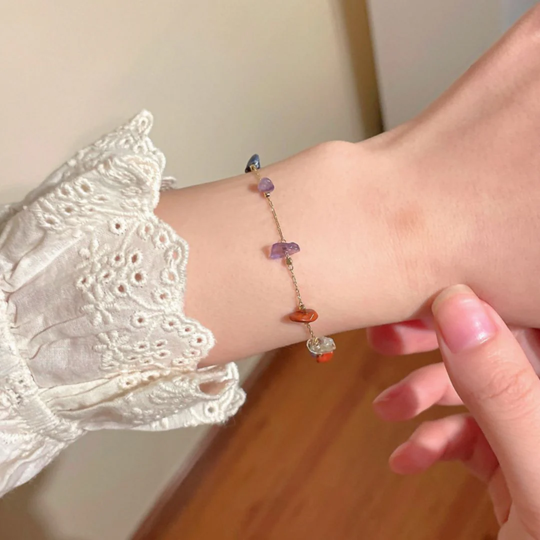 Rainbow Drops - Golden Irregular Stone Bracelet - Image 2