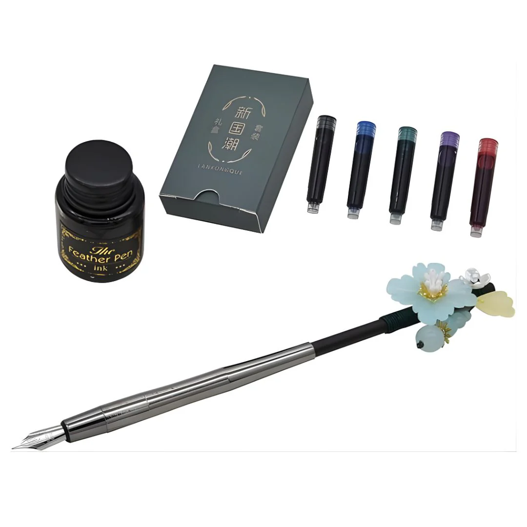 Hair Stick Style Fountain Pen Gift Set | Retro Style Kit With Ink Bottle And Cartridges - Image 10