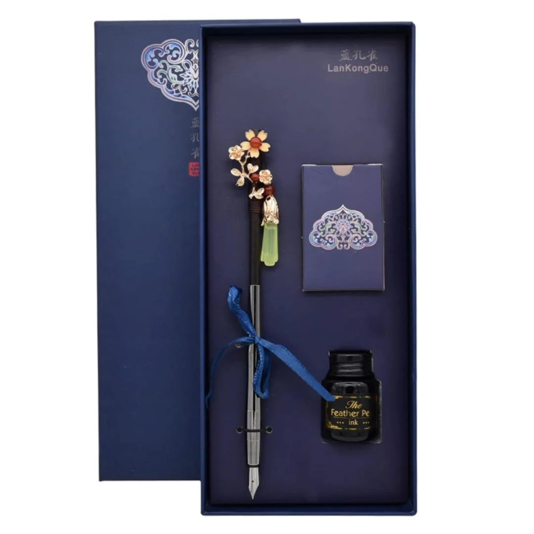 Hair Stick Style Fountain Pen Gift Set | Retro Style Kit With Ink Bottle And Cartridges - Image 3