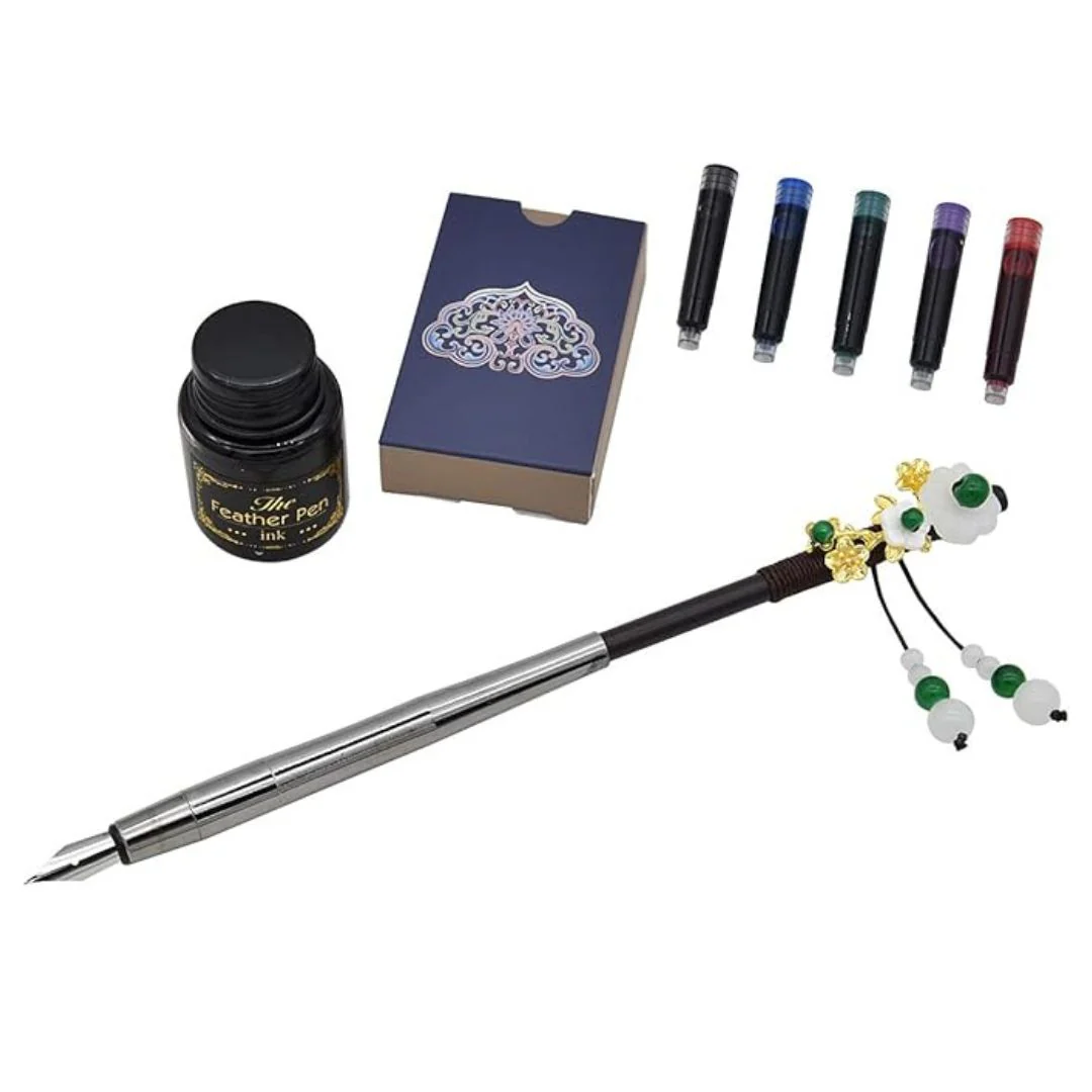 Hair Stick Style Fountain Pen Gift Set | Retro Style Kit With Ink Bottle And Cartridges - Image 5