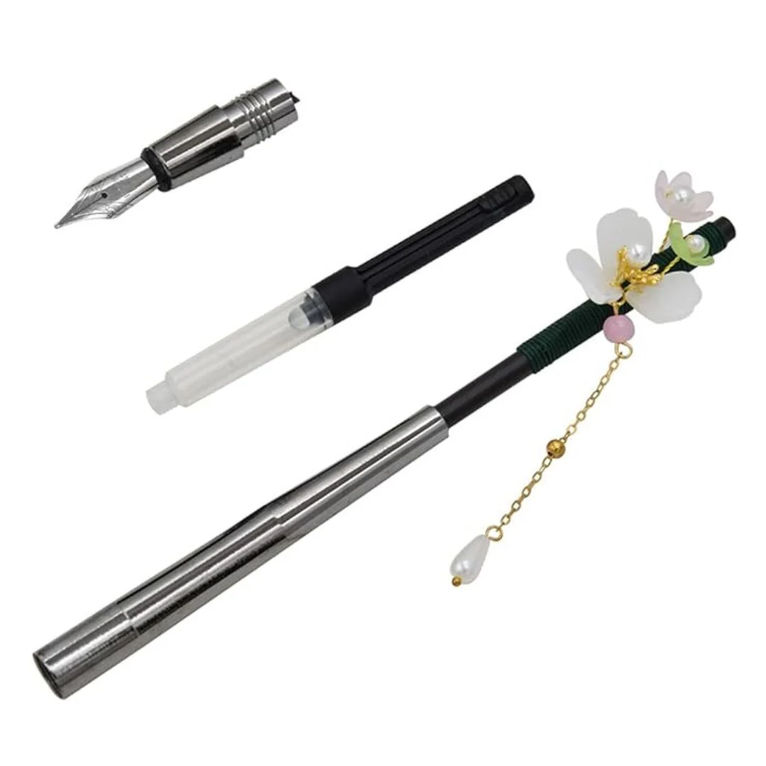 Hair Stick Style Fountain Pen Gift Set | Retro Style Kit With Ink Bottle And Cartridges - Image 6