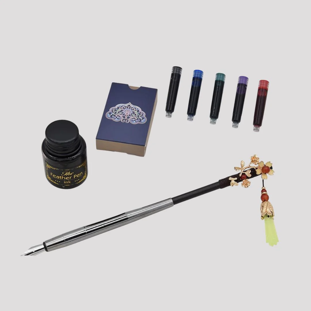 Hair Stick Style Fountain Pen Gift Set | Retro Style Kit With Ink Bottle And Cartridges - Image 8