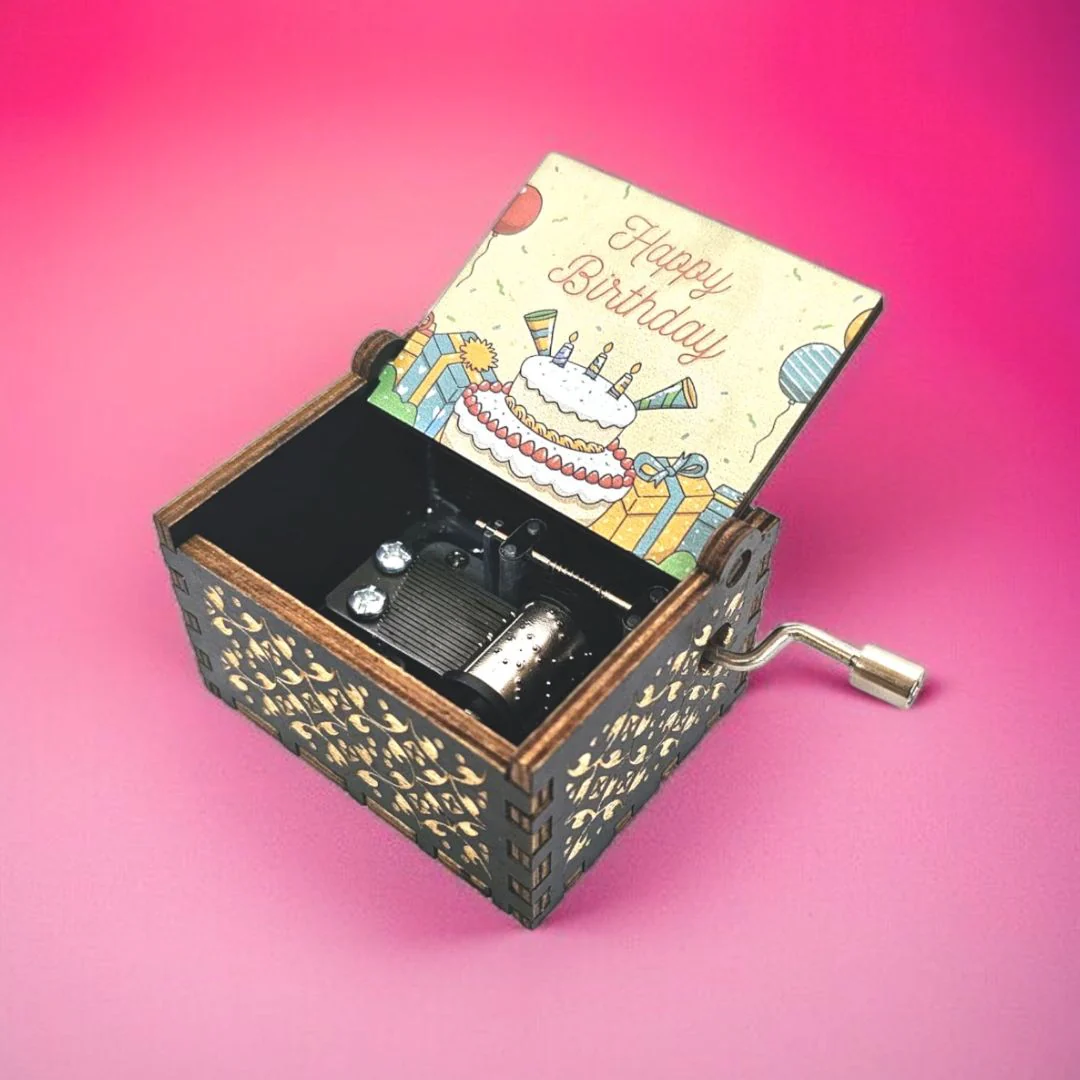 Happy Birthday Music Box - Hand Crank Wood Box - Image 6