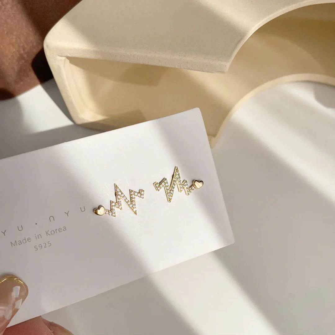 Heartbeat Stud Earrings | Dainty Pulse Line Studs - Image 3