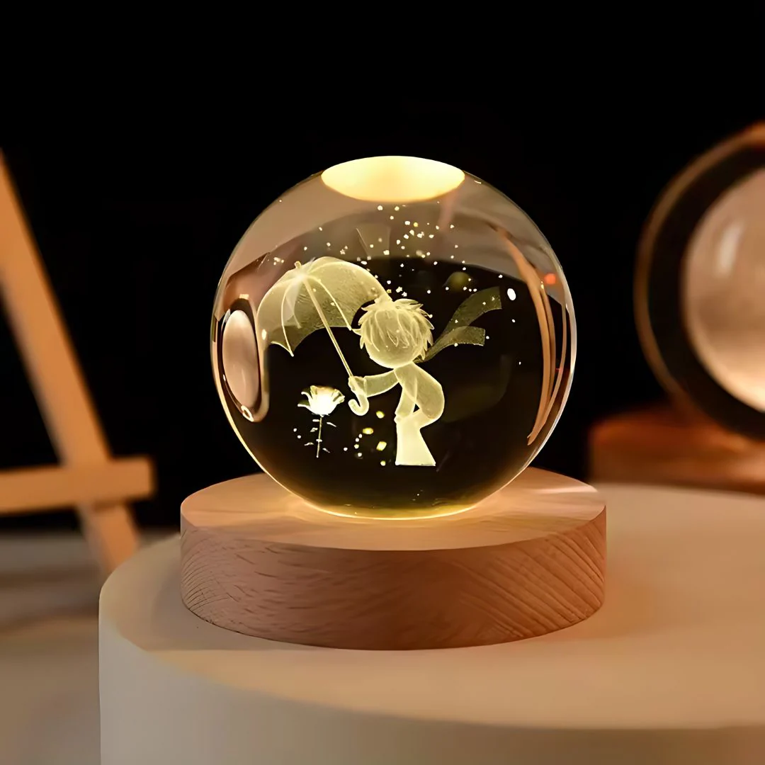 Pretty Kid with Umbrella Crystal Ball Night Light