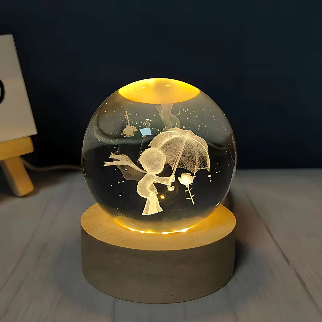 Pretty Kid with Umbrella Crystal Ball Night Light - Image 2