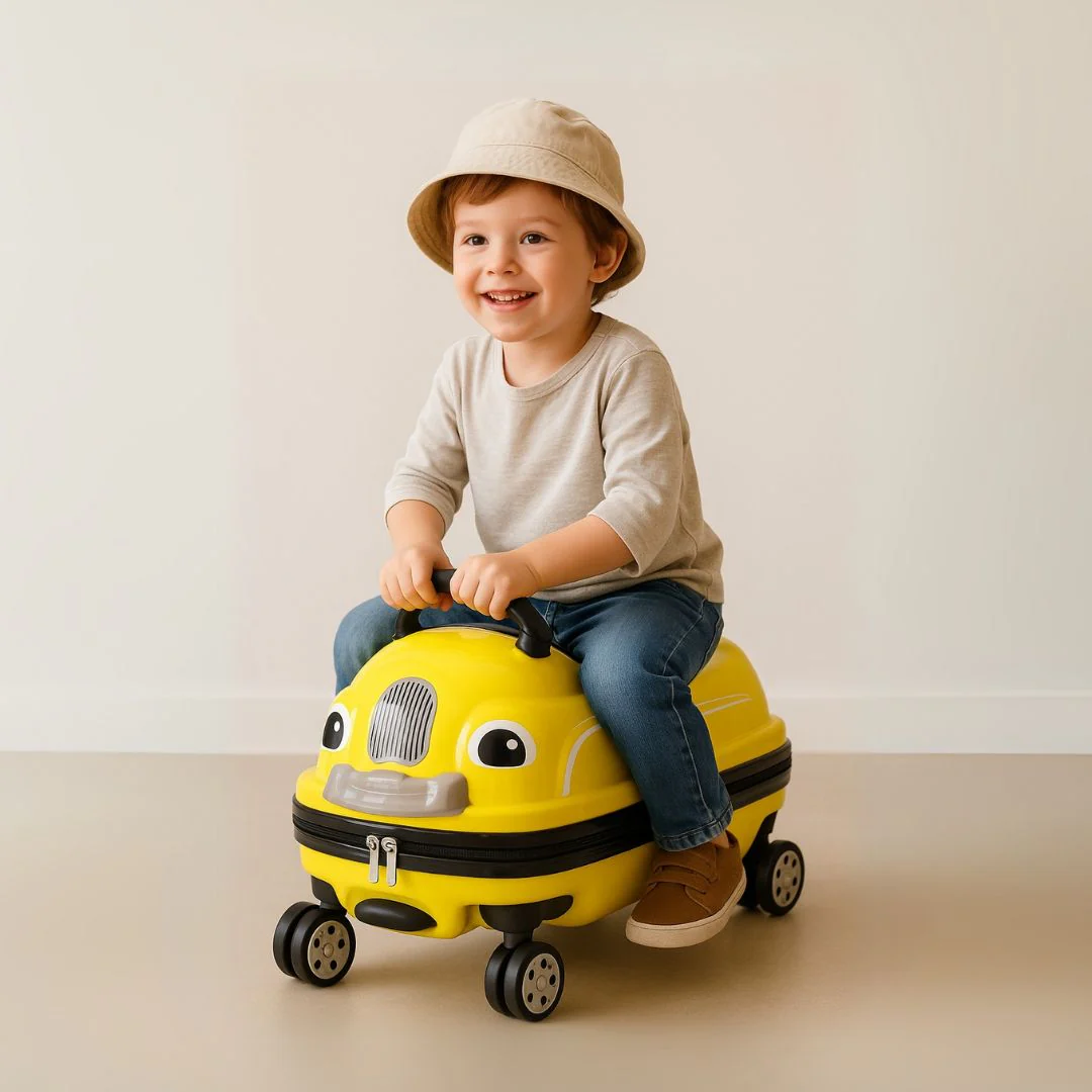 WheelyWagon Kids RideOn Bag – Car Style Hard Shell Travel Trolley for Toddlers