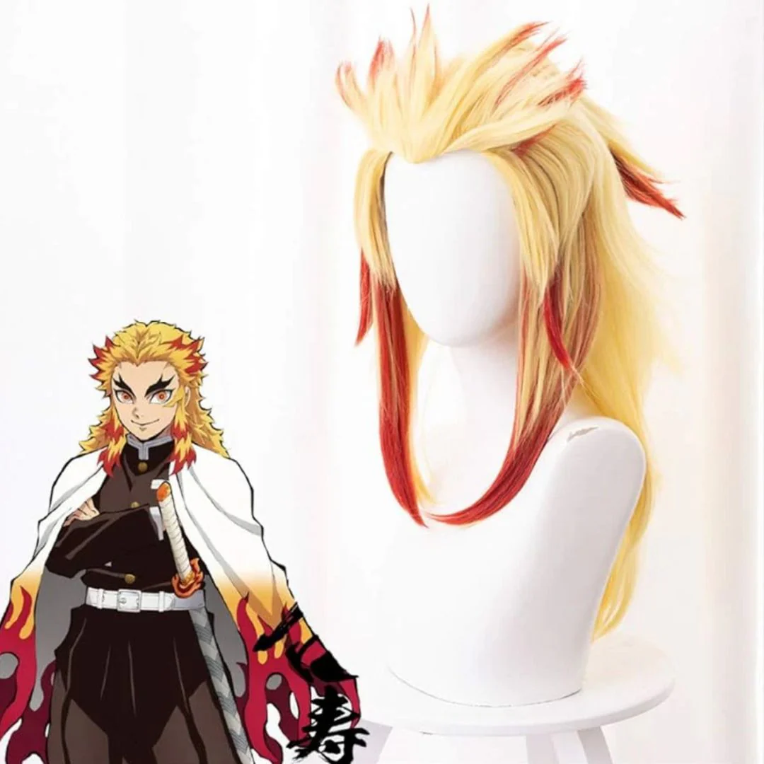 Demon Slayer Kyojuro Rengoku Cosplay Wig – Flame Hashira Heat-Resistant Synthetic Hair