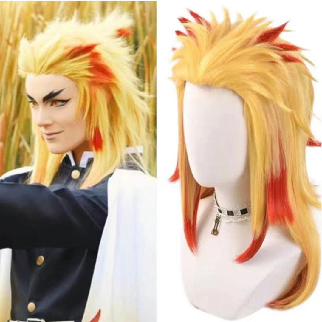 Demon Slayer Kyojuro Rengoku Cosplay Wig – Flame Hashira Heat-Resistant Synthetic Hair - Image 2