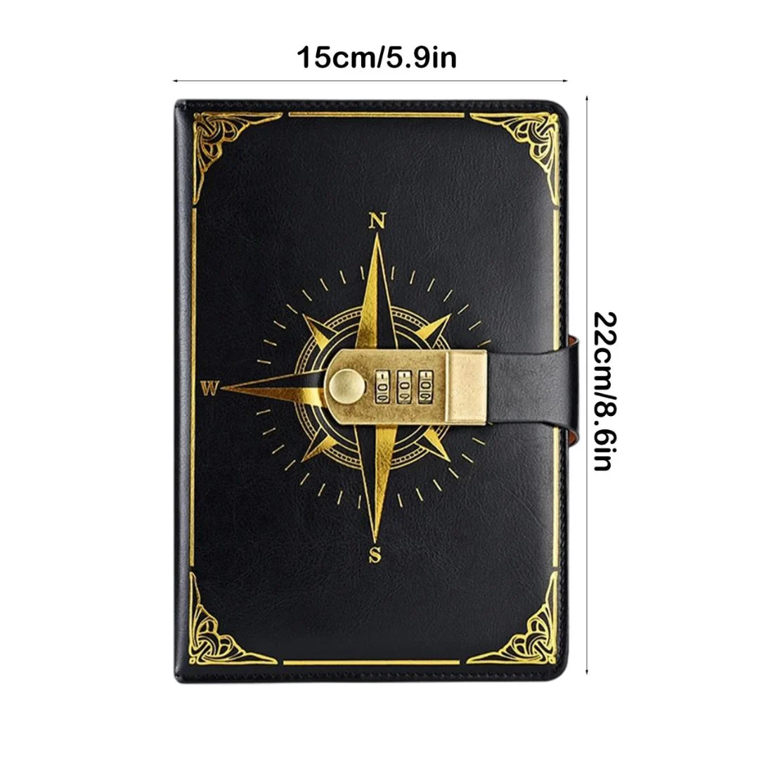 Leather Compass Lock Diary with 3-Digit Password – Vintage Hardcover Personal Journal (A5 Size) - Image 3
