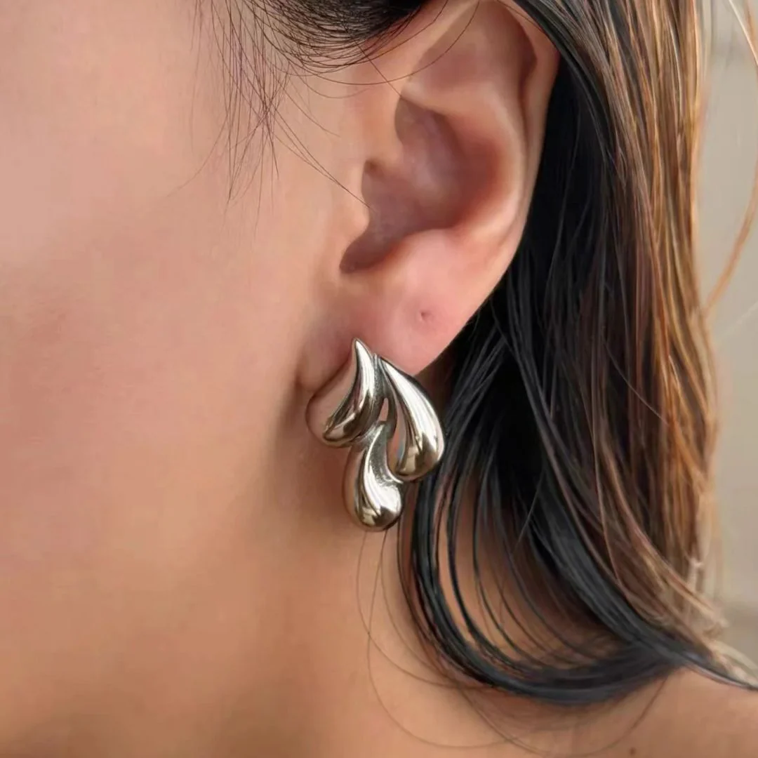 Liquid Drop Stud Earrings – Bold Water-Inspired Statement Jewelry - Image 2