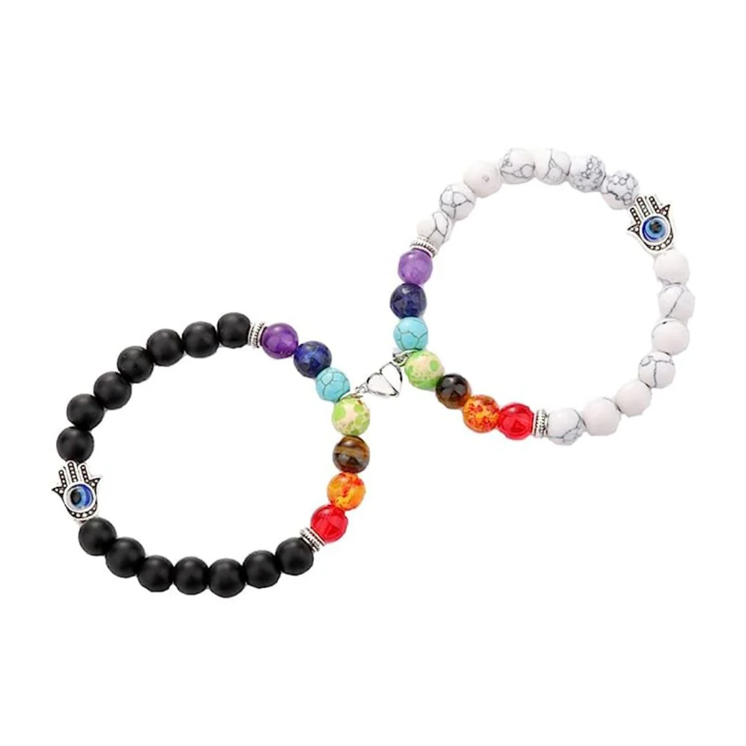 Magnetic Couple Bracelet - Natural Stone Bracelet Set | Bracelet Set with Hamsa and Heart Charm - Image 4