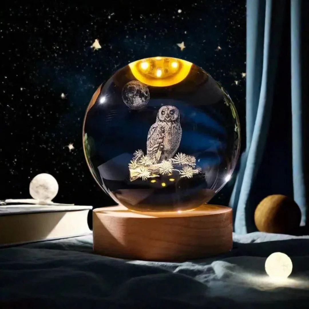 Majestic Owl Crystal Lamp | LED Night Light