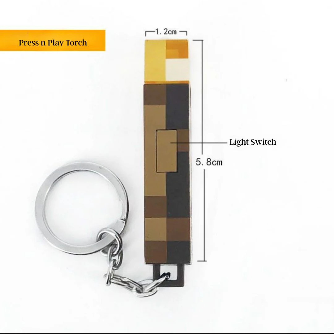 Minecraft Torch Keychain | LED Light-Up Pixel Torch Key Ring - Image 3