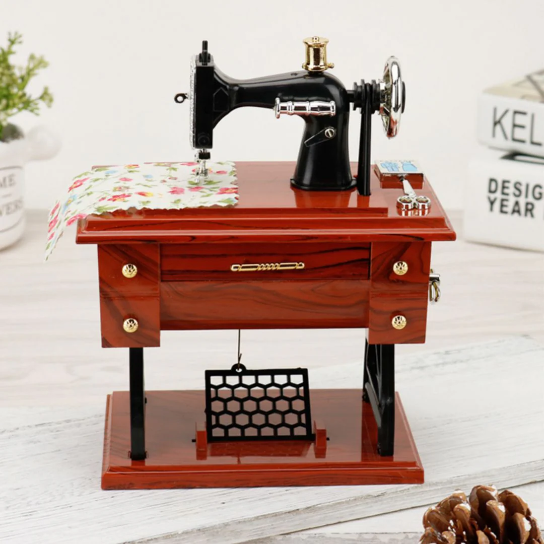 Miniature Sewing Machine Music Box | Retro Clockwork Music Box Ornament - Image 3
