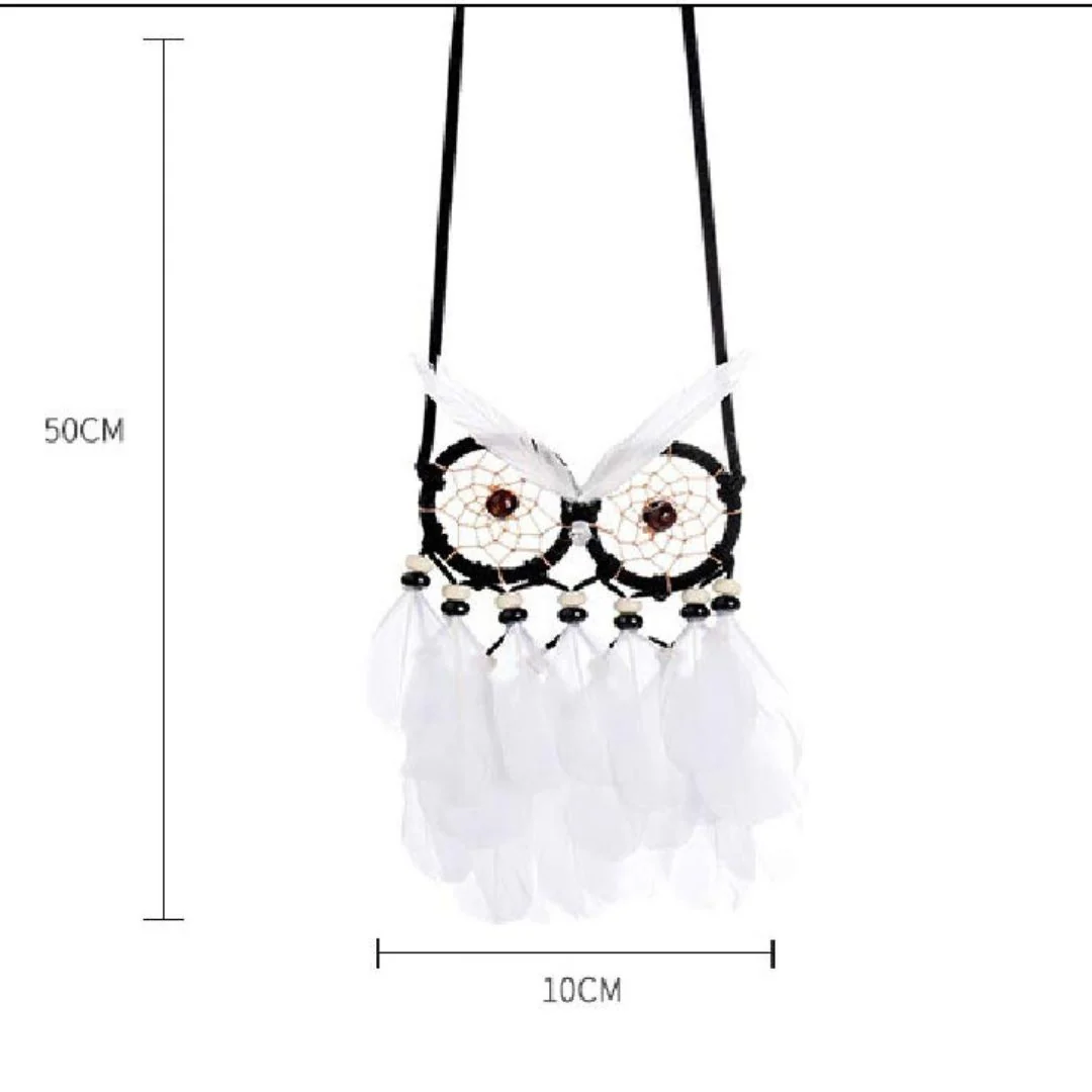 Monochrome Owl Dreamcatcher – Handmade Boho Wall Hanging with Feathers - Image 3