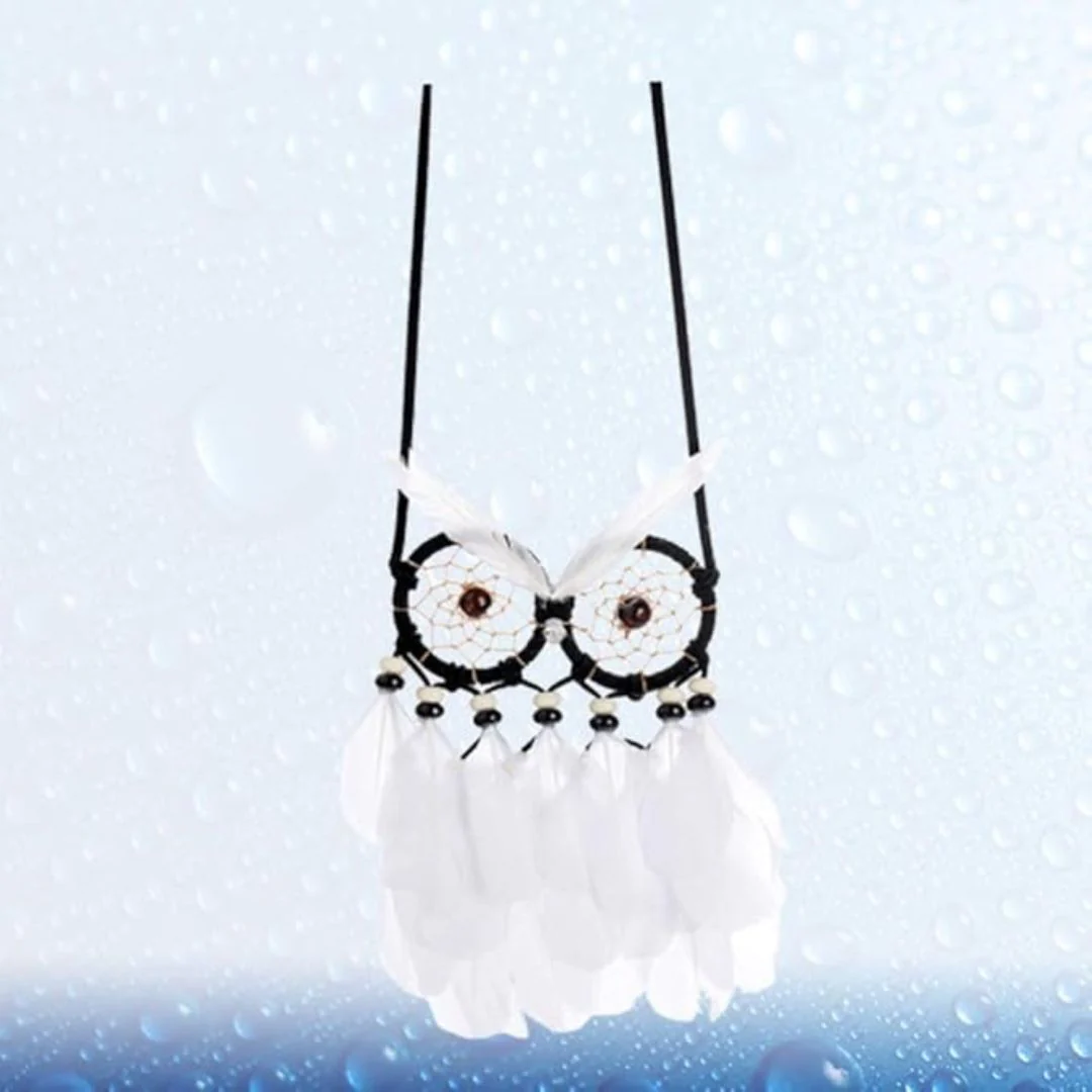 Monochrome Owl Dreamcatcher – Handmade Boho Wall Hanging with Feathers - Image 4