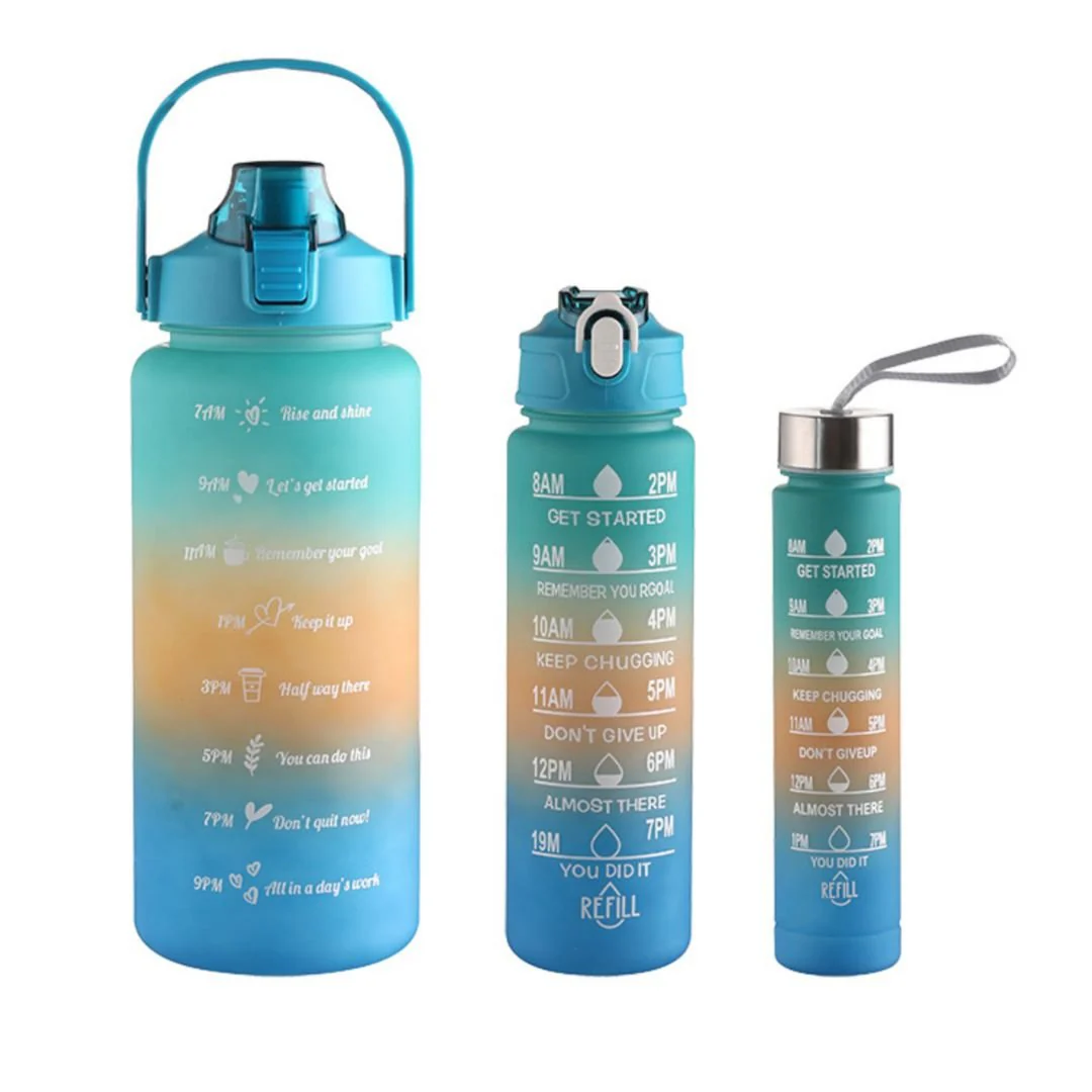 Motivational Water Bottle with Straw 3 Pcs, 2000ml 900ml 300ml Time Marker - Image 2