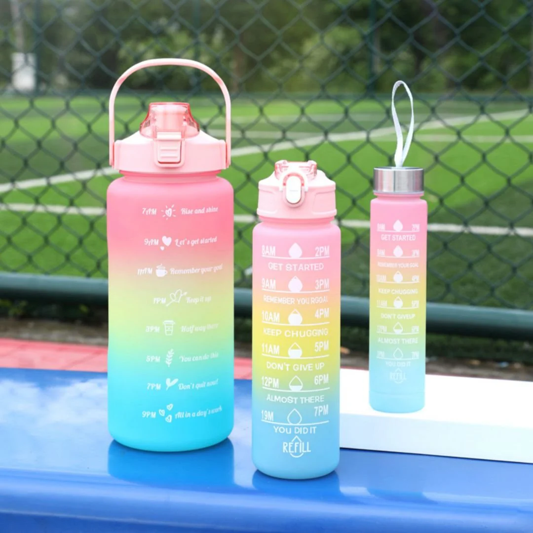 Motivational Water Bottle with Straw 3 Pcs, 2000ml 900ml 300ml Time Marker - Image 6