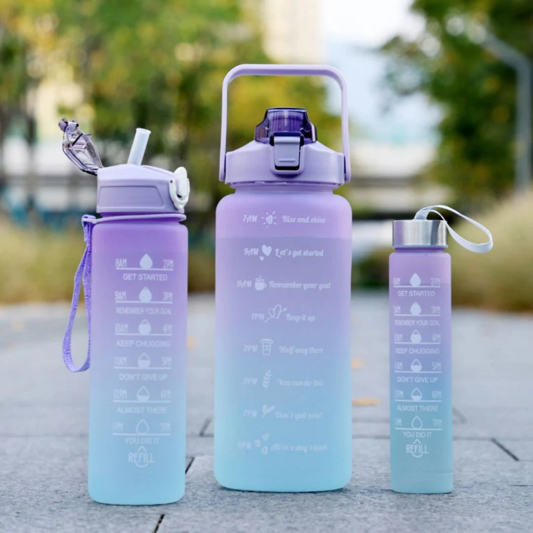 Motivational Water Bottle with Straw 3 Pcs, 2000ml 900ml 300ml Time Marker - Image 7