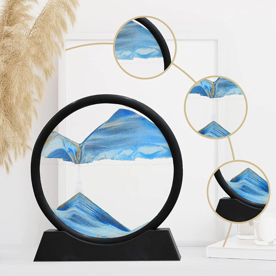 Moving Sand Art Picture | Round Glass Dynamic Sandscape Painting [12 inches] - Image 3