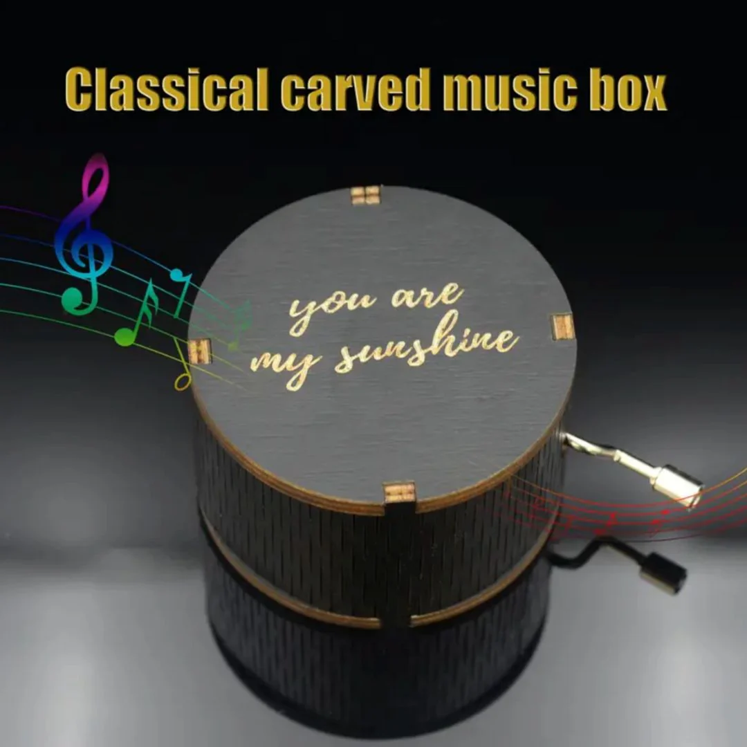 My Sunshine Round Music Box | Antique Engraved Wooden Box - Image 2