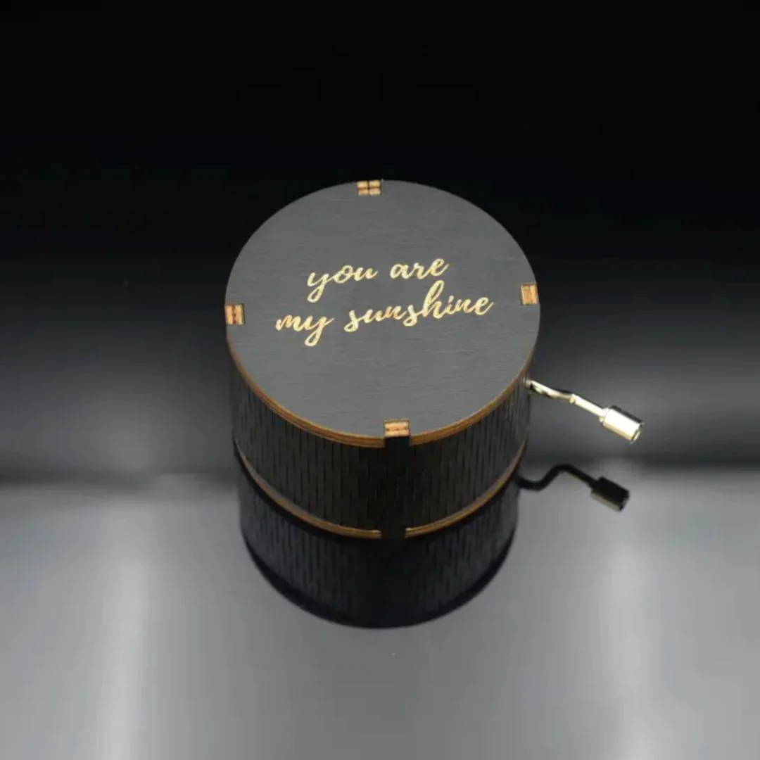 My Sunshine Round Music Box | Antique Engraved Wooden Box - Image 4