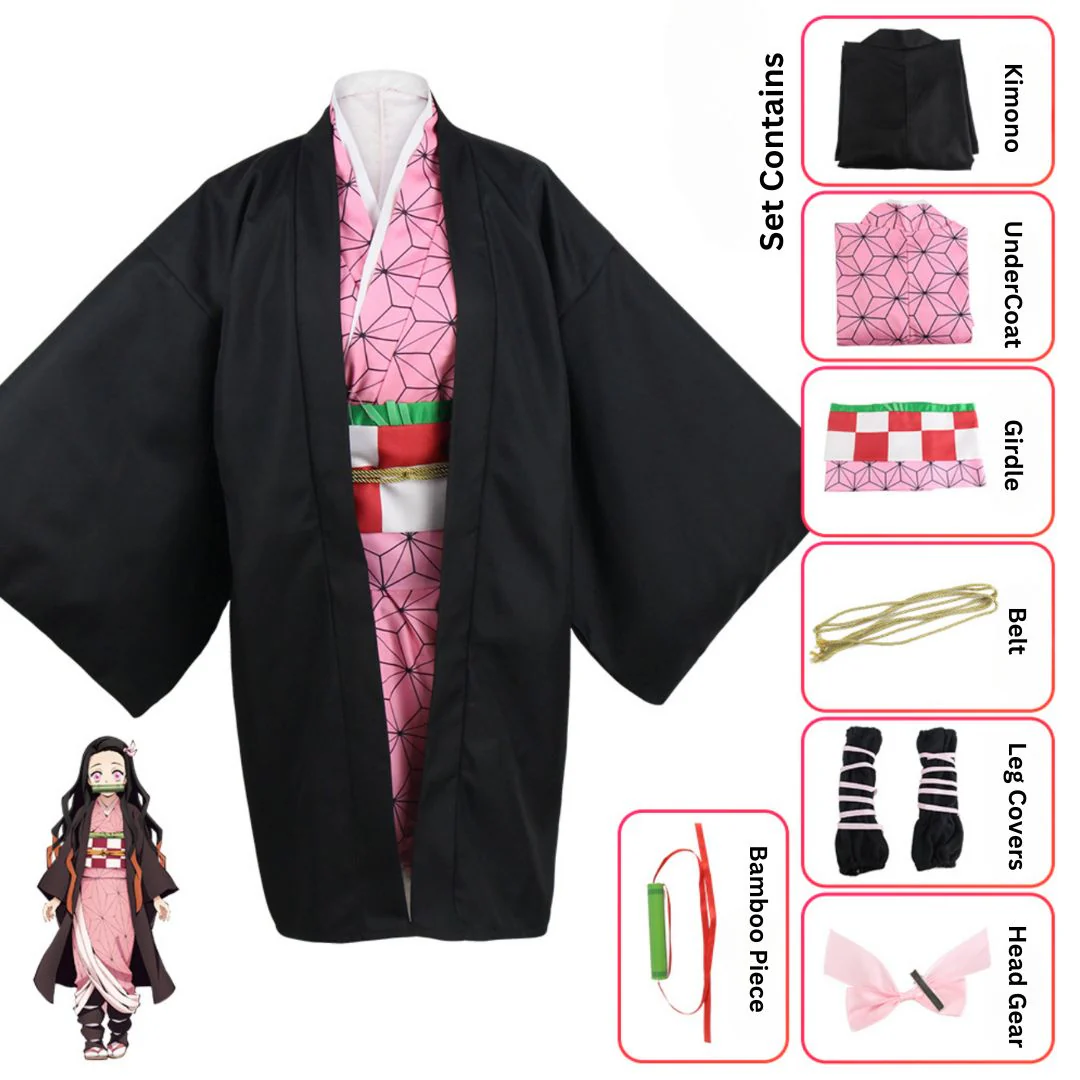 Nezuko Cosplay Full Set | Kimono Dress for Demon Slayer Girl - Image 3