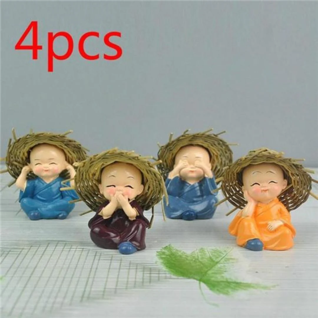 Peaceful Monks with Straw Hats - Under the Sun (set of 4) - Image 4