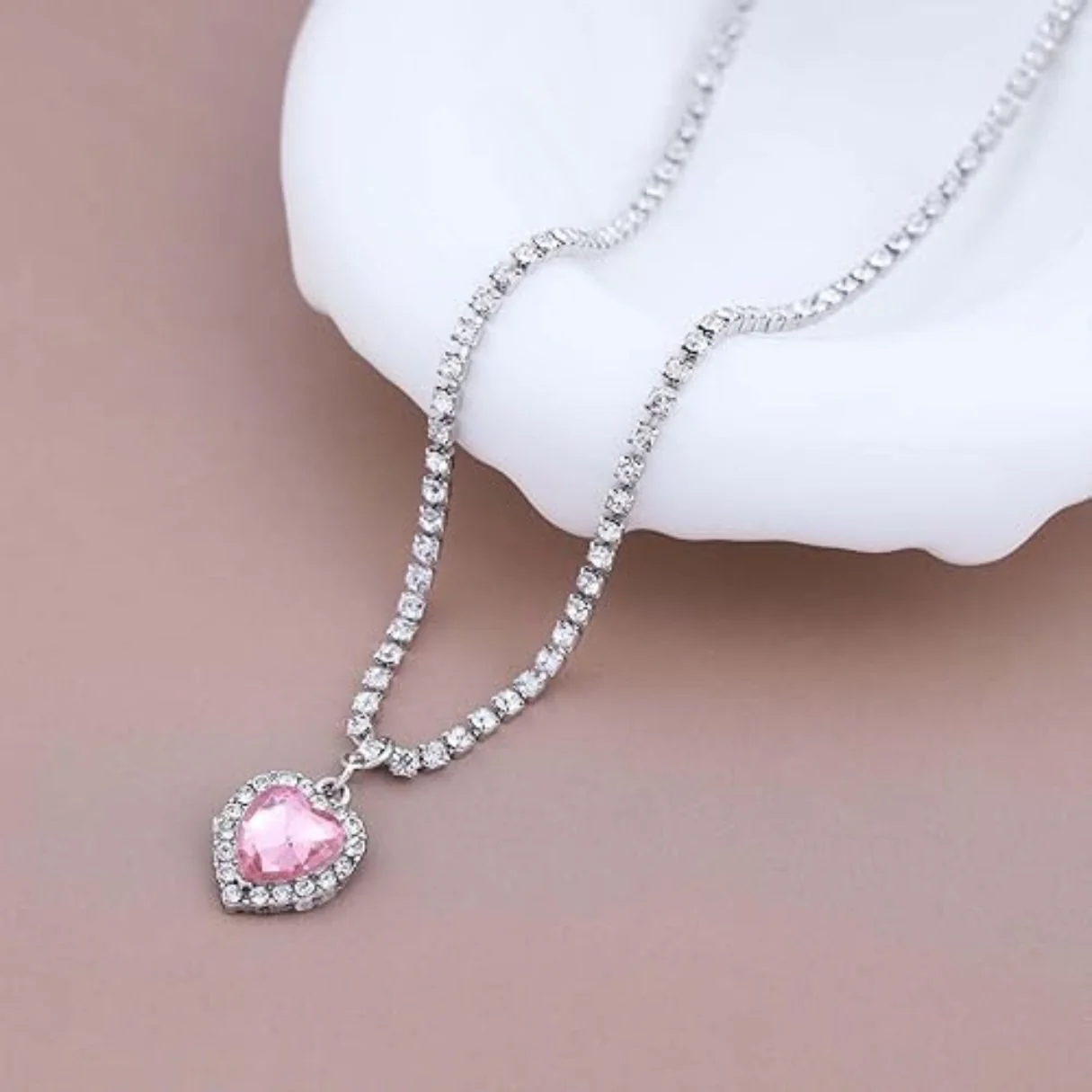 Pink Heart Crystal Pendant Necklace - Image 2