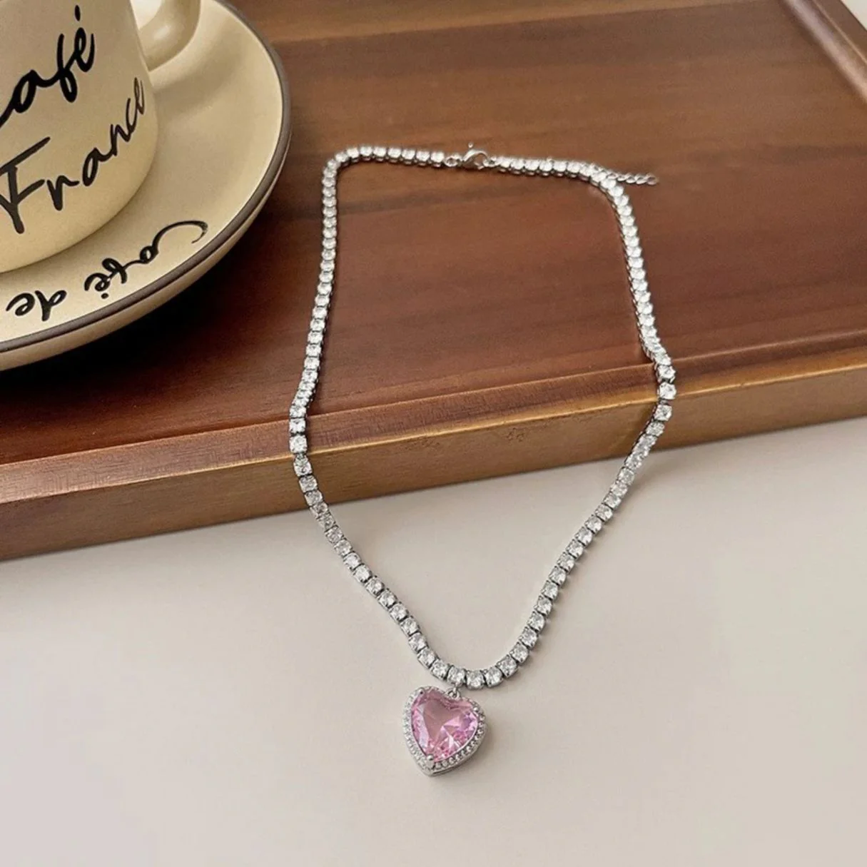 Pink Heart Crystal Pendant Necklace - Image 4