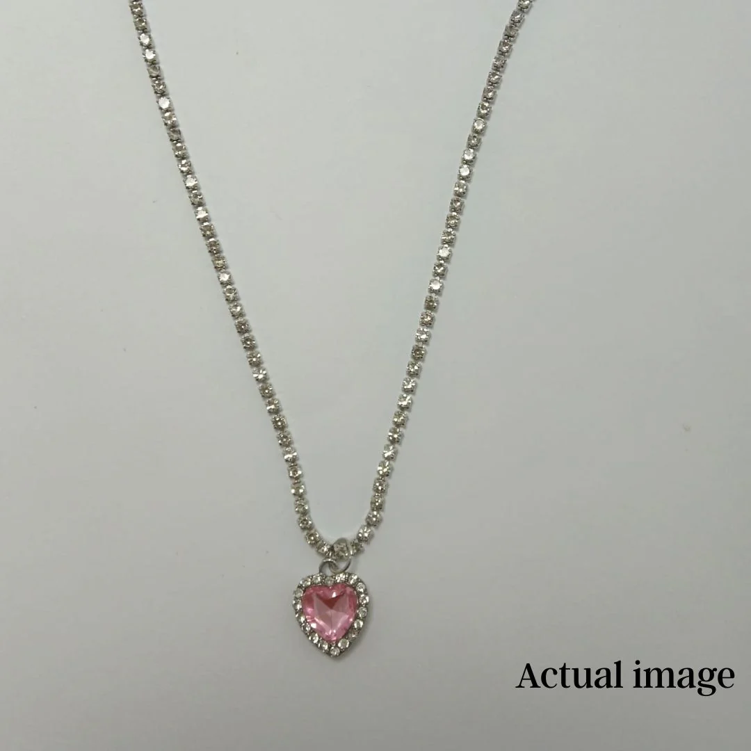 Pink Heart Crystal Pendant Necklace - Image 5