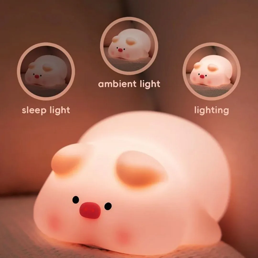 Pink Pig Night Light – Rechargeable LED Silicone Lamp for Kids - Image 2