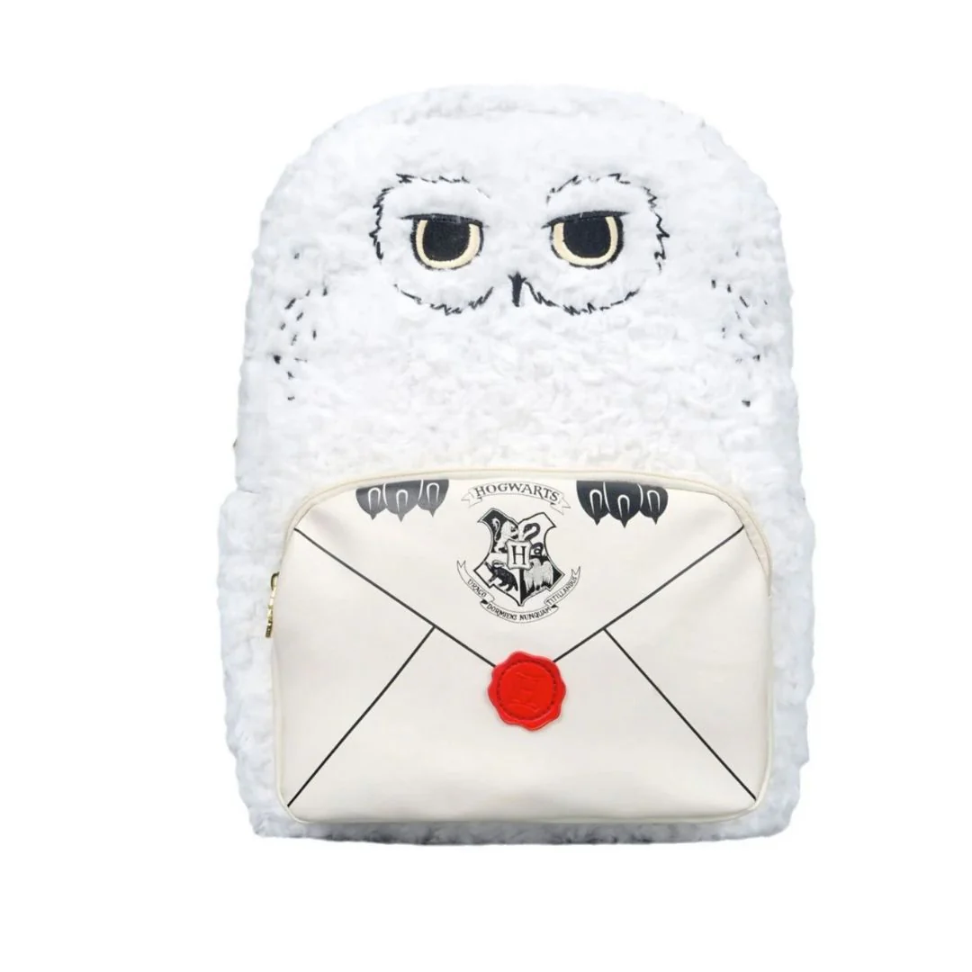 Plush Owl Backpack with Acceptance Letter Pocket | Soft Furry Backpack for Potterheads