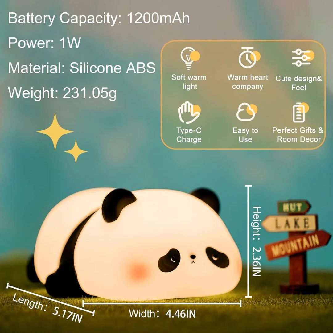 Pookie Panda Silicone Lamp | Touch Sensor Panda Lamp, Rechargeable Night Light - Image 5