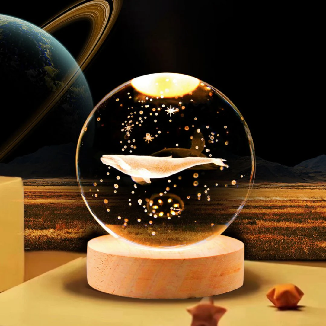 Pretty Whale Crystal Lamp | LED Crystal Paper Weight Lamp for Desk Decor - Image 2