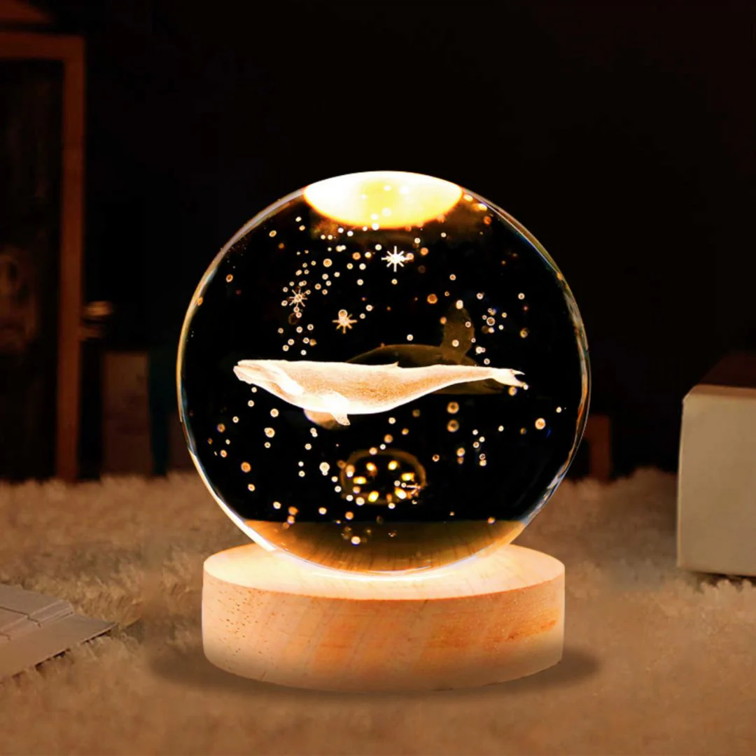 Pretty Whale Crystal Lamp | LED Crystal Paper Weight Lamp for Desk Decor - Image 3