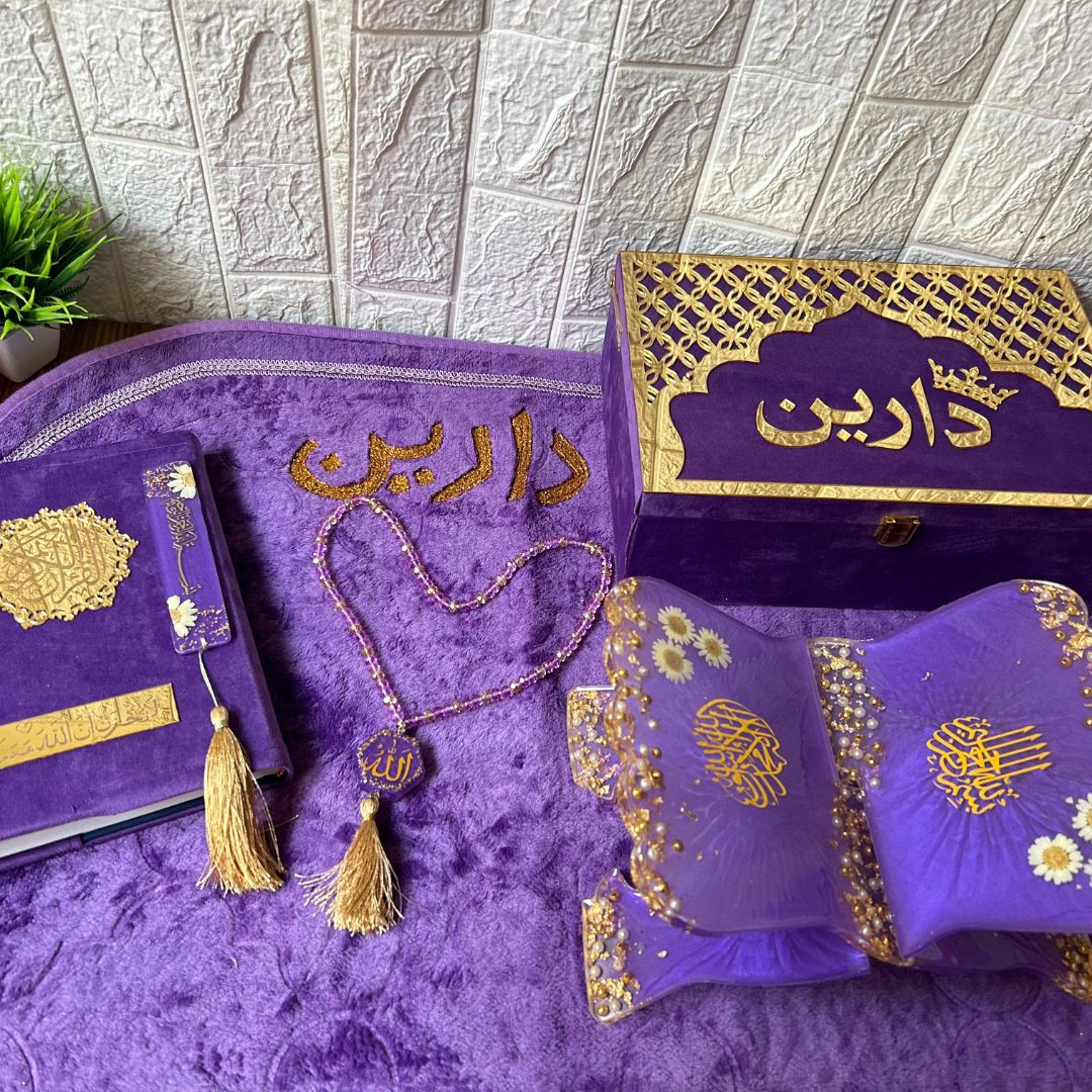 Premium Velvet Quran & Prayer Mat Gift Set | Islamic Gift for Her | Nikah Gift - Image 7