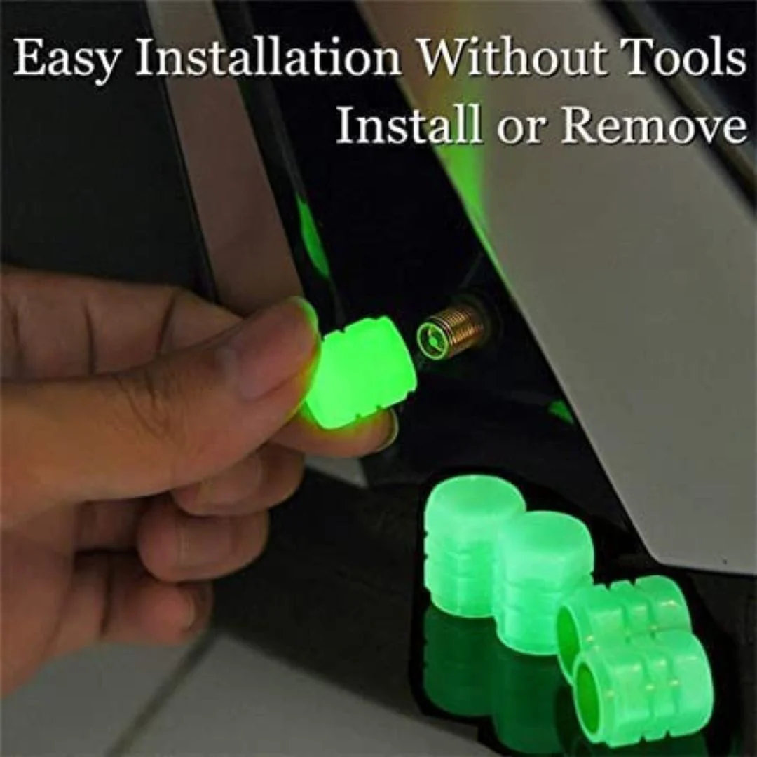 Radium Valve Cap for Vehicles | Glow-in-Dark Tyre Pressure Caps (4 pcs, Green) - Image 4