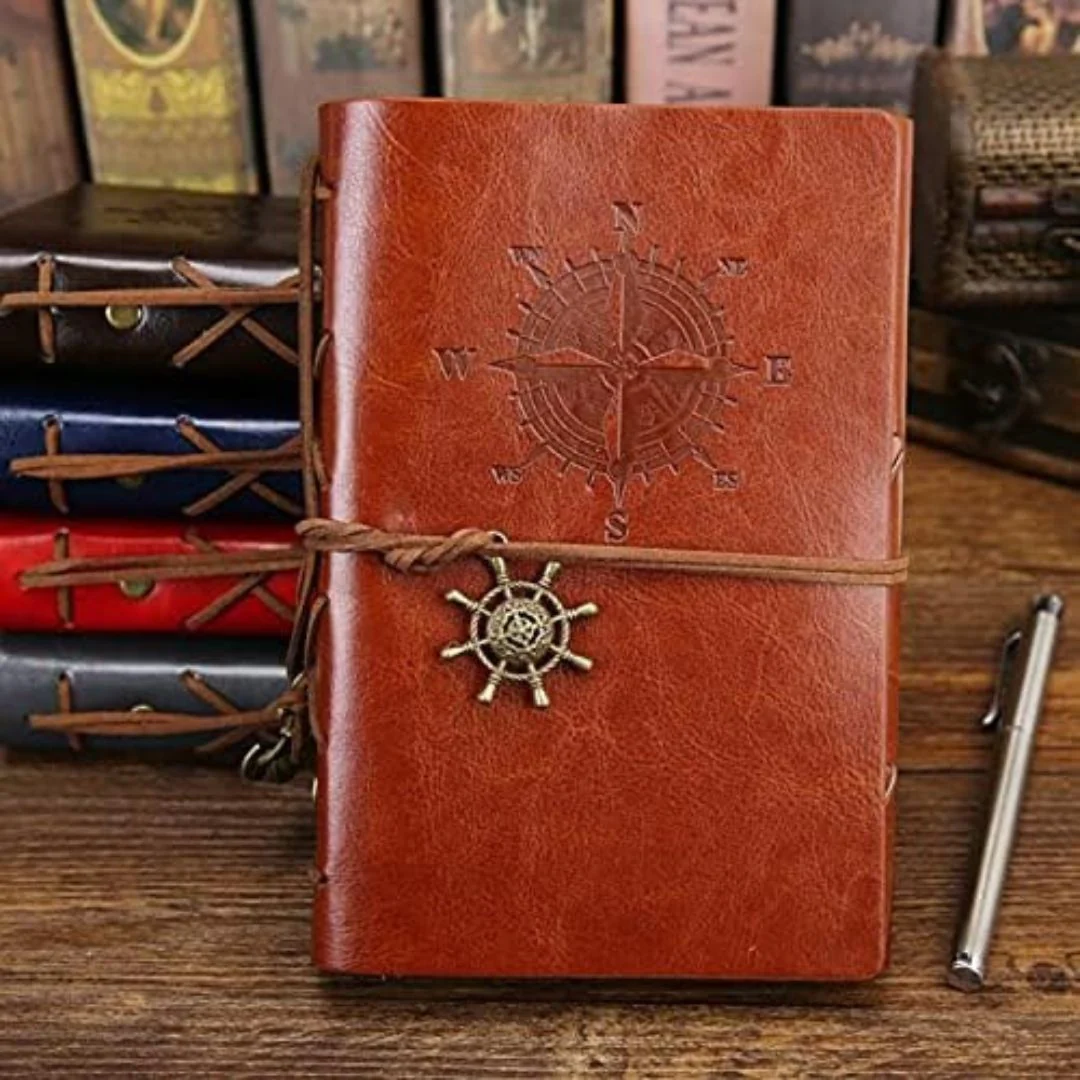 Retro Spiral Notebook | Vintage PU Leather Note Book With Ship Wheel Charm - Image 3
