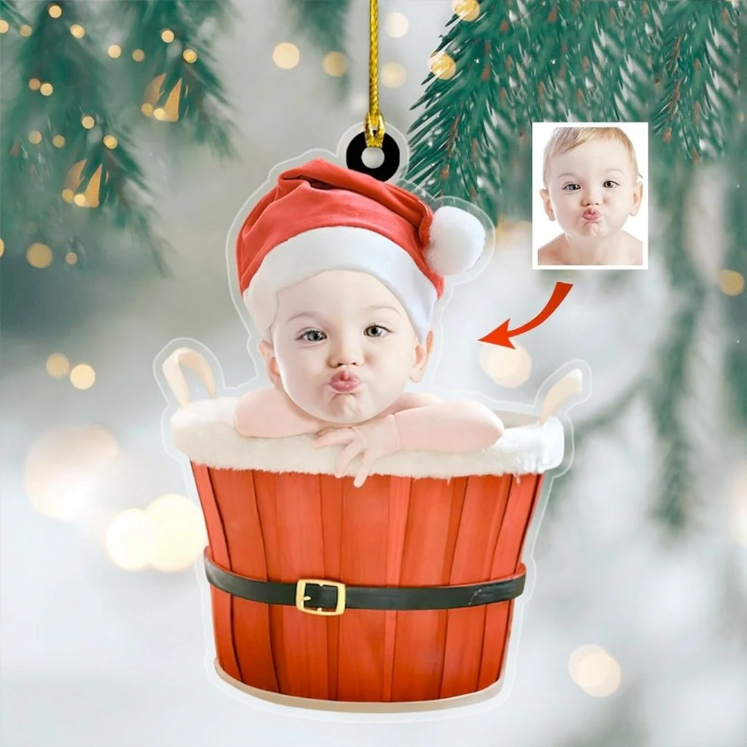 Santa Baby Tub Ornament | Customized Photo Acrylic Ornament for Tree - Image 2