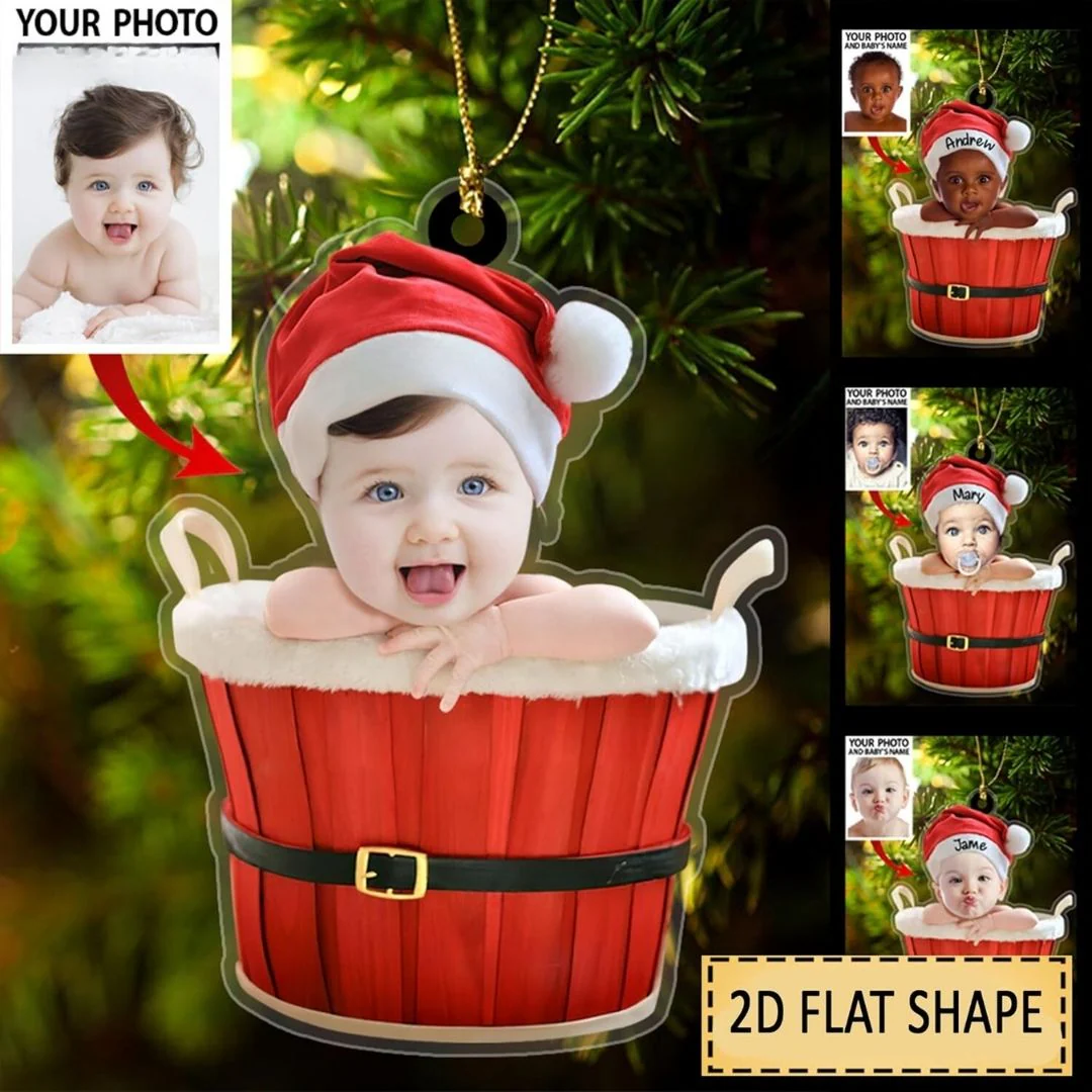 Santa Baby Tub Ornament | Customized Photo Acrylic Ornament for Tree - Image 3