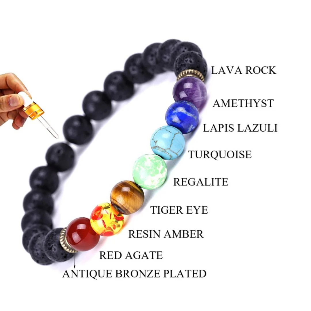 Seven Chakra Healing Bracelet | Lava Stone Beads and Natural Stones Bracelet - Image 3